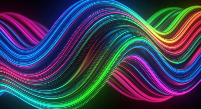 Vibrant multicolored neon wave patterns flowing dynamically with glowing effects