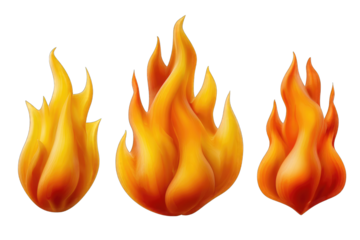 Three stylized flames isolated on a transparent background
