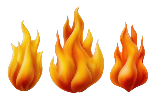 Three stylized flames isolated on a transparent background