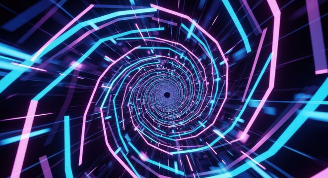futuristic neon tunnel with glowing hexagonal patterns creating a mesmerizing spiral effect - Powered by Adobe