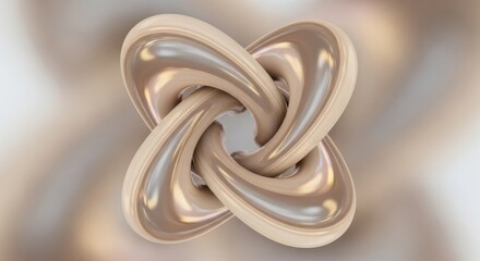 Fototapeta premium Abstract metallic sculpture resembling a complex intertwined knot with a smooth shiny surface