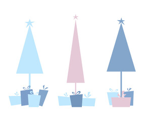 Abstract Christmas tree with gifts on a white background, set of icons vector illustration. Festive New Year's background element for postcards, posters, banners, designs with a place for text