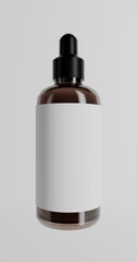Product Mockup: Amber Glass Dropper Bottle Mockup with Blank Label on Isolated White Background