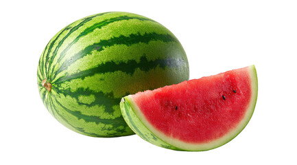 Ripe watermelon with a juicy slice, on black background