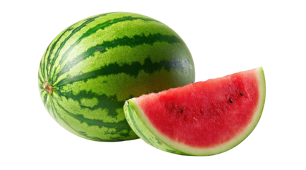 Ripe watermelon with a juicy slice, on black background