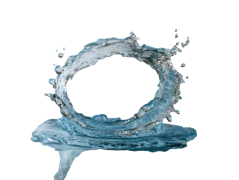 Circular splash of blue water forming a sphere.