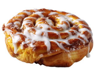 Fresh cinnamon rolls with icing drizzle.