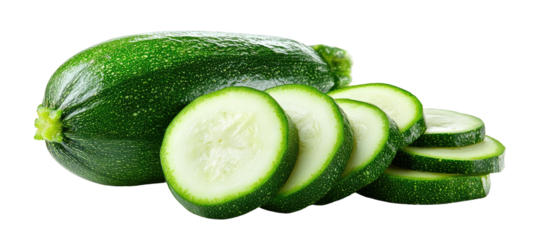 Fresh green squash, whole and sliced, on a black background