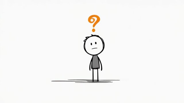 Thoughtful stick figure pondering life's questions in a minimalistic design, perfect for creative projects and discussions.