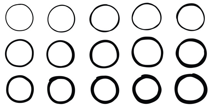 Hand-drawn doodle set of circles on a white background.