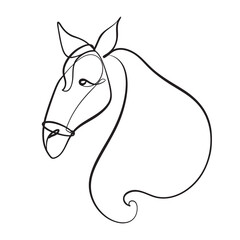 This artwork features a minimalistic outline of a horse's head, showcasing its graceful form and flowing mane. The design highlights the elegance and strength of the animal.