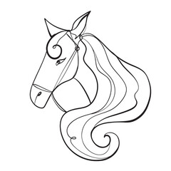 This artwork depicts a graceful horse head in a minimalist style, showcasing flowing mane details. Ideal for creative projects or equine enthusiasts seeking inspiration.
