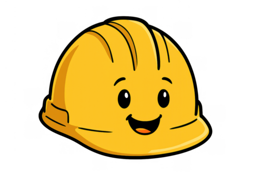 Yellow cartoon hard hat smiling, representing construction safety, work, happy labor, and industry protection - Powered by Adobe