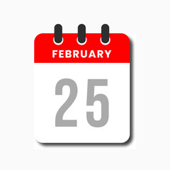 Red February 25 flat calendar icon with a clean modern look for planners, dashboards, and reminder tools.