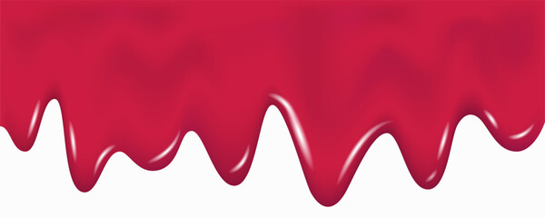 Realistic pink drip cream drops, marmalade, jelly or yogurt border.