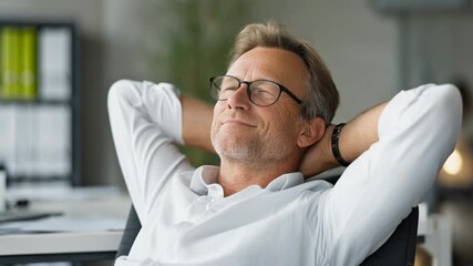 Relaxed business man enjoying a moment of peace in a modern office setting