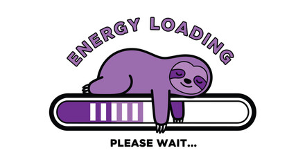 Naklejka premium Cute sloth shows energy loading with please wait message