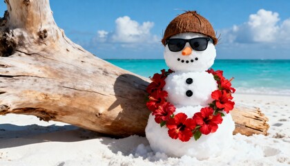 Snowman in Sunglasses on a Tropical Beach - Christmas vacation humor