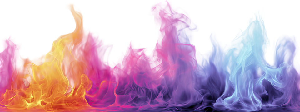 Vivid Rainbow Flame with Soft Gradient Hues on Transparent Background