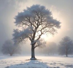 Single tree covered in frost, overcast soft lighting