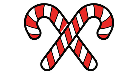 A festive graphic illustration featuring two classic red and white striped candy canes crossed together, symbolizing holiday cheer and sweet winter traditions.