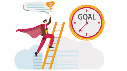 Creative professional climbing a ladder towards success symbolizing career growth achievement and reaching new heights in a business or personal endeavor