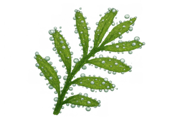 Green aquatic plant illustration with bubbles, capturing underwater nature and marine life, transparent background