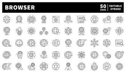 Browser icons set. editable line icons, outline, web and internet symbols
