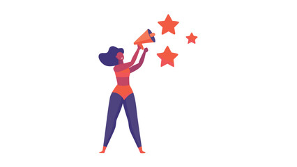 Silhouette of a woman reaching for stars while speaking symbolizing dreams aspirations and communication in a cosmic setting perfect for inspirational or motivational themes
