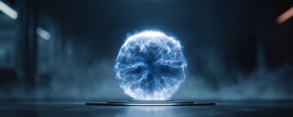 Captivating image of a glowing energy sphere, radiating electric blue light. Great for science, technology, innovation, power, or futuristic themes. Visually stunning