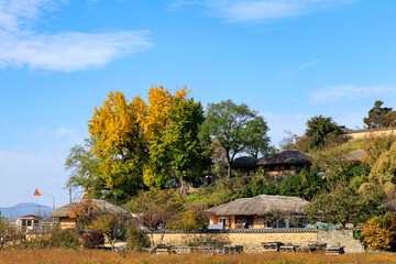 Autumn scenery of Yangdong Village, an old traditional village in Gyeongju, Korea.