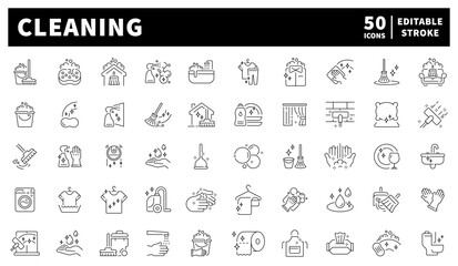 Cleaning icons set. editable line icons, outline style, maintenance and hygiene © Jocelyn_Flores