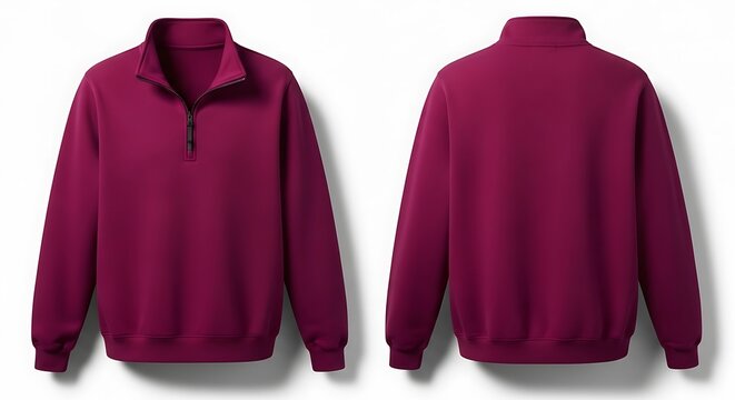Flat lay mockup of a deep magenta color of Quarter Zip Sweatshirt