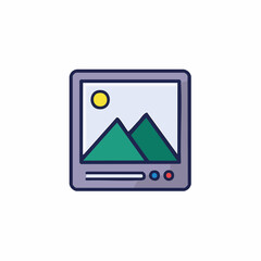 Artwork featuring Mountain Scene and Sun Displayed on Grey Electronic Tablet Device with Buttons