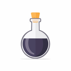 Flat design potion bottle illustration with dark liquid and a wooden cork stopper