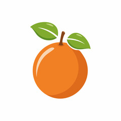 Vibrant orange fruit illustration with green leaves and stem fresh citrus graphic