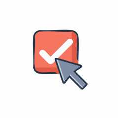 Cursor pointing at a red checkbox with a white checkmark illustration