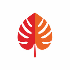 Stylized red and orange monstera leaf tropical plant graphic illustration