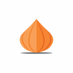 Stylized orange onion bulb or abstract teardrop shape with segmented design and shadow