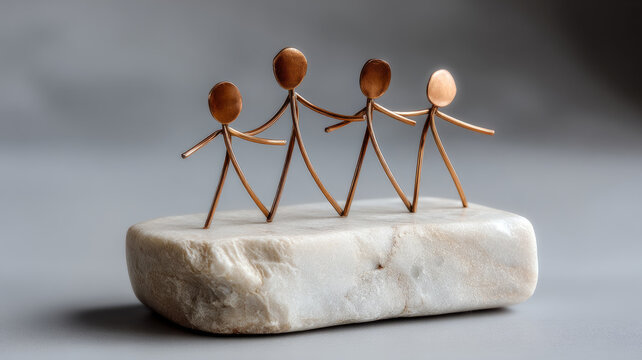 Abstract stick figures on stone representing unity and teamwork.