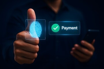 Biometric fingerprint approval for secure mobile payment with thumbs up