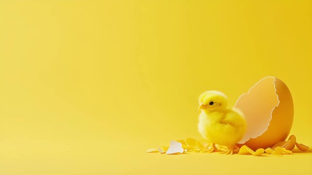 A newborn's awakening: a newly hatched chick emerges from its shell, heralding a new life in the sunshine.