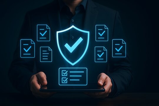 Business data protection approval with digital shield and verified documents