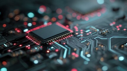Macro Shot of a Computer Circuit Board with Semiconductor Component
