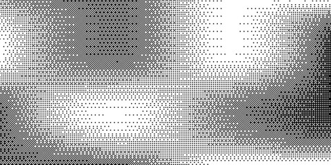 Pixelated bitmap gradient texture. Black and white dither pattern background. Abstract glitchy pattern. 8 bit video game screen wallpaper. Wide raster backdrop.