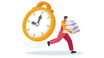 A determined individual races against a colossal rapidly ticking clock symbolizing the urgency of time and the pressure of deadlines in a dynamic illustrative scene