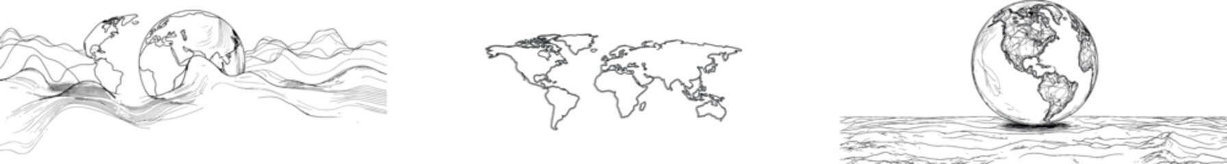 The earth is depicted by a continuous one line drawing forming a circle, drawn by hand