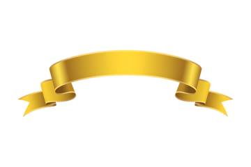 Elegant gold ribbon banner with curled edges perfect for design use on transparent background.