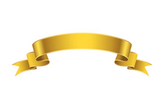 Elegant gold ribbon banner with curled edges perfect for design use on transparent background.