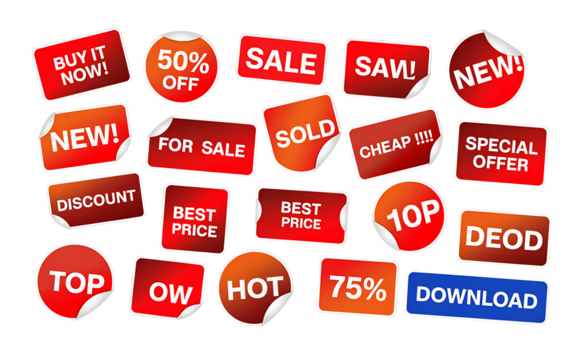 Collection of Red Orange Sale Discount New Special Offer Stickers